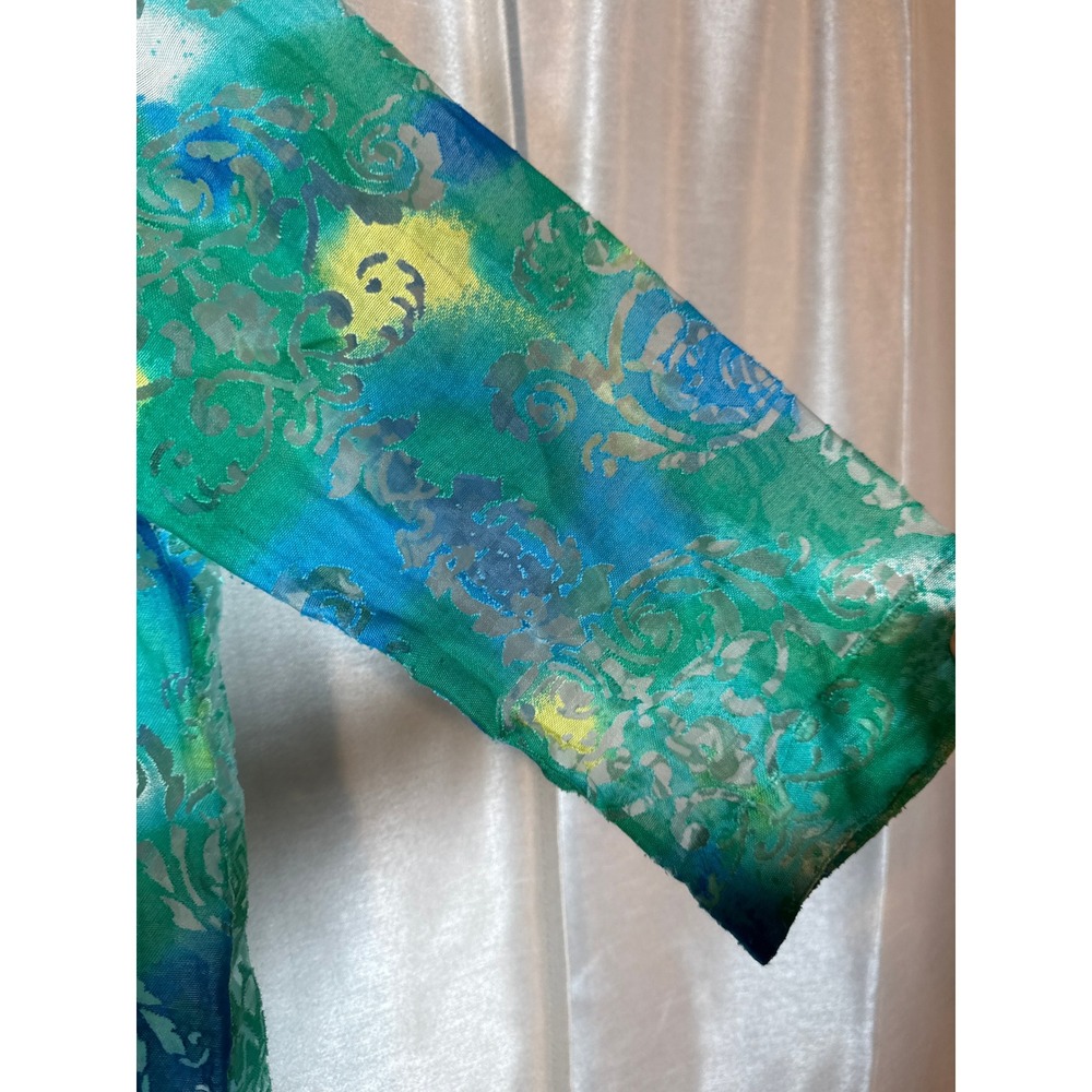 Tantrums Women's Green Blue Floral Burnout Button Down Top Size L - Picture 4 of 6